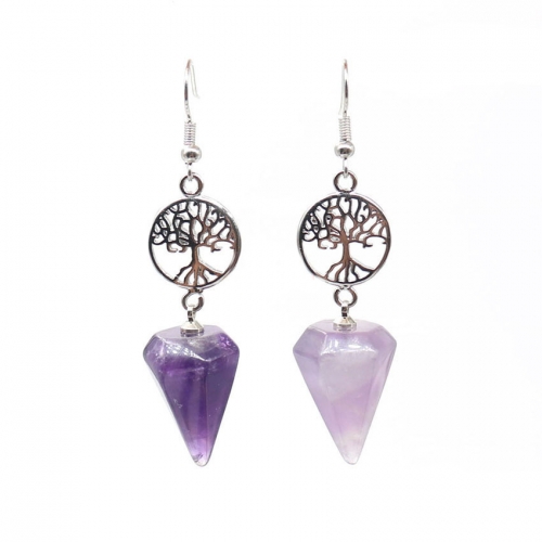 Hexagonal Point Tree of LifeStone Drop Earrings