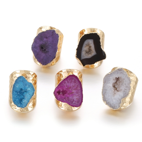 Druzy Agate Slice Stone Gold Rings