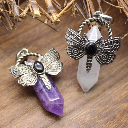 Natural Stone Point Butterfly Pendant Charms